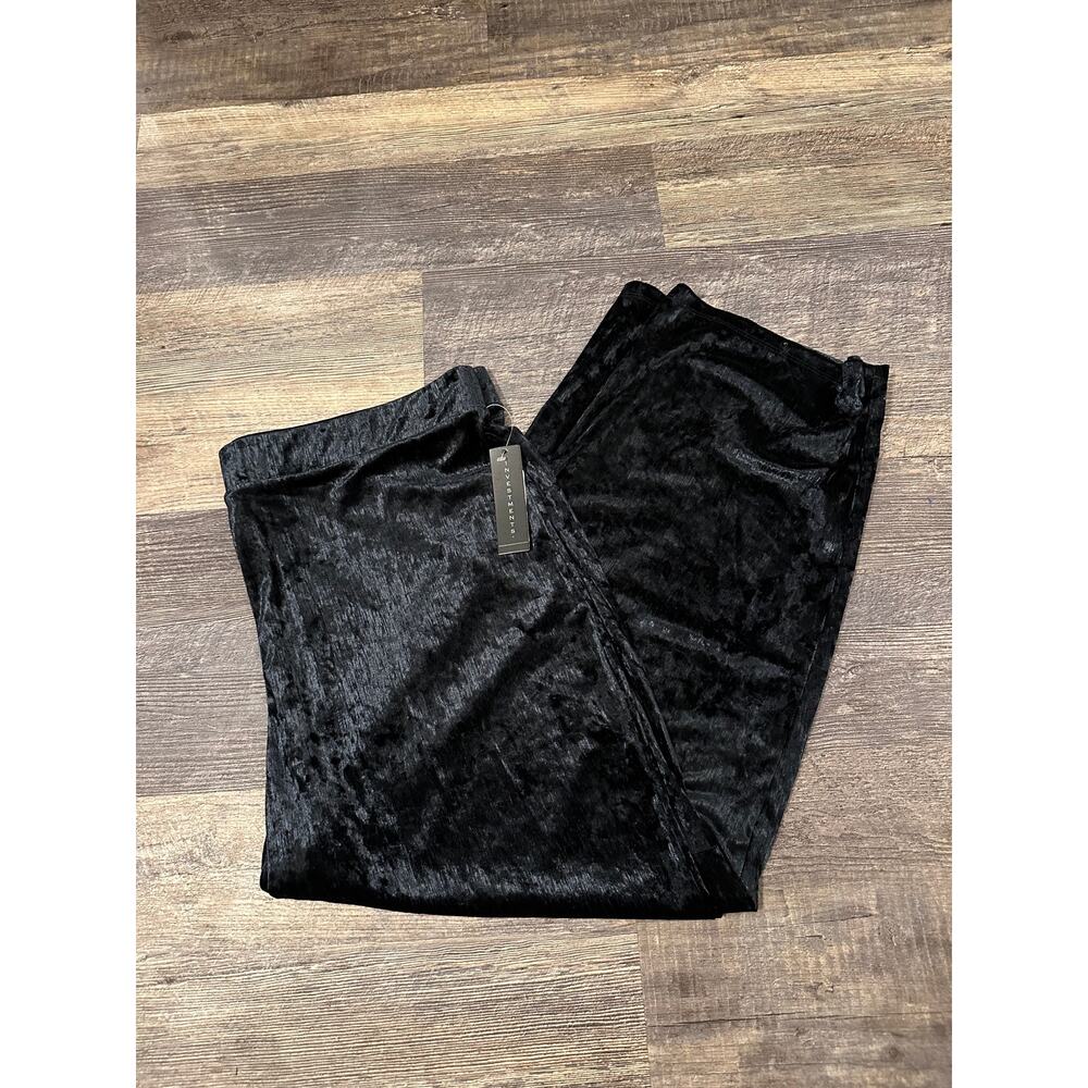 Investment Women Black Velvet Pull On Stretch Elastic Waist Wide Leg Pant XL NWT
